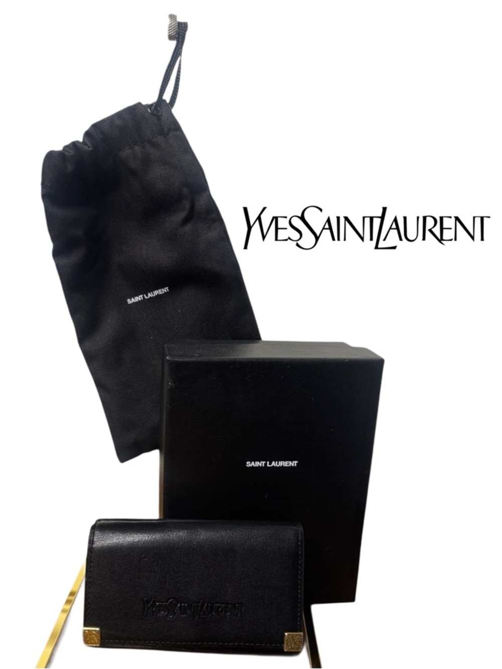 Yves Saint Laurent Black Leather Key & Card Holder Wallet- Full Inclusion